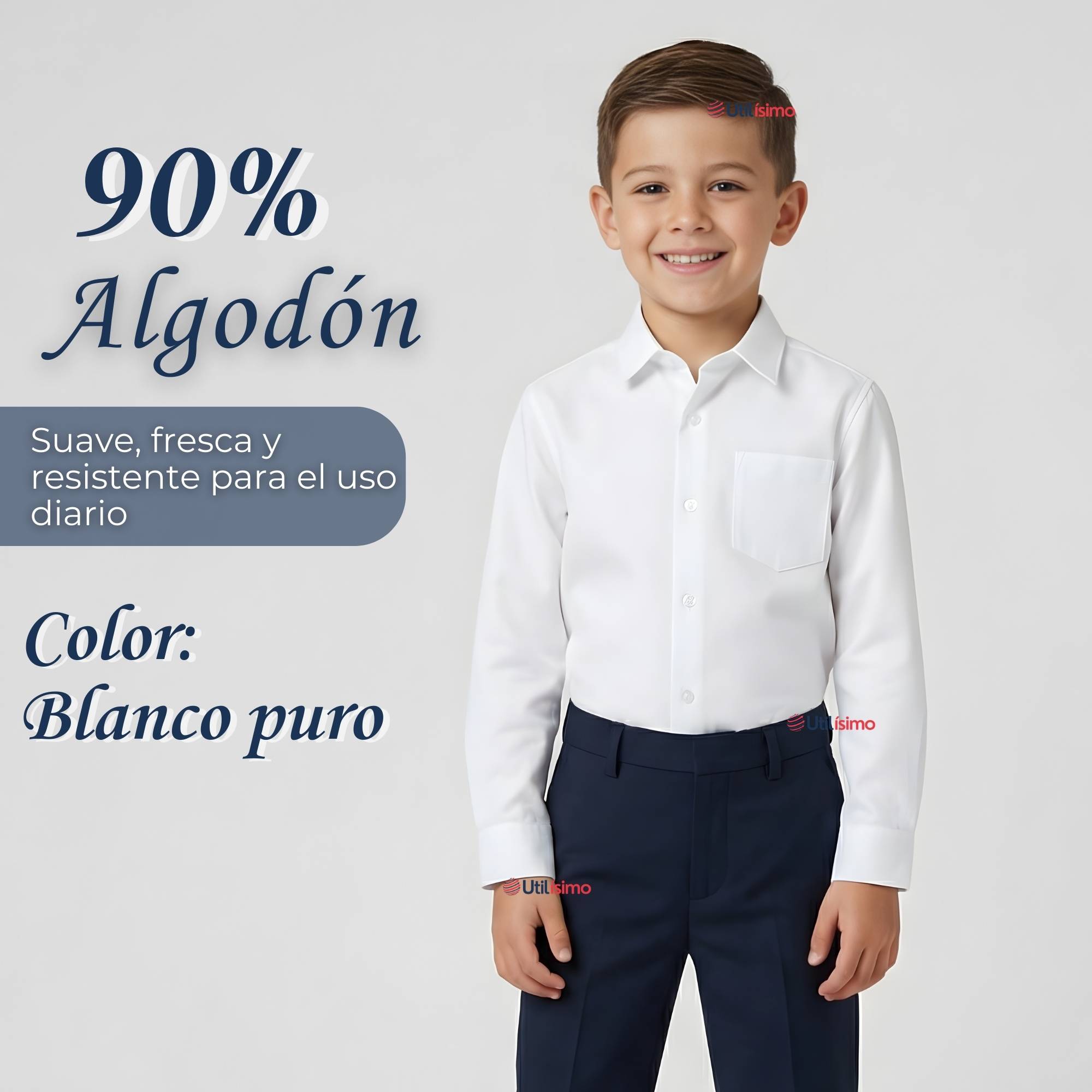 PACK 3 CAMISA ESCOLAR BLANCA MANGA LARGA COLEGIO PARA NIÑOS - 7