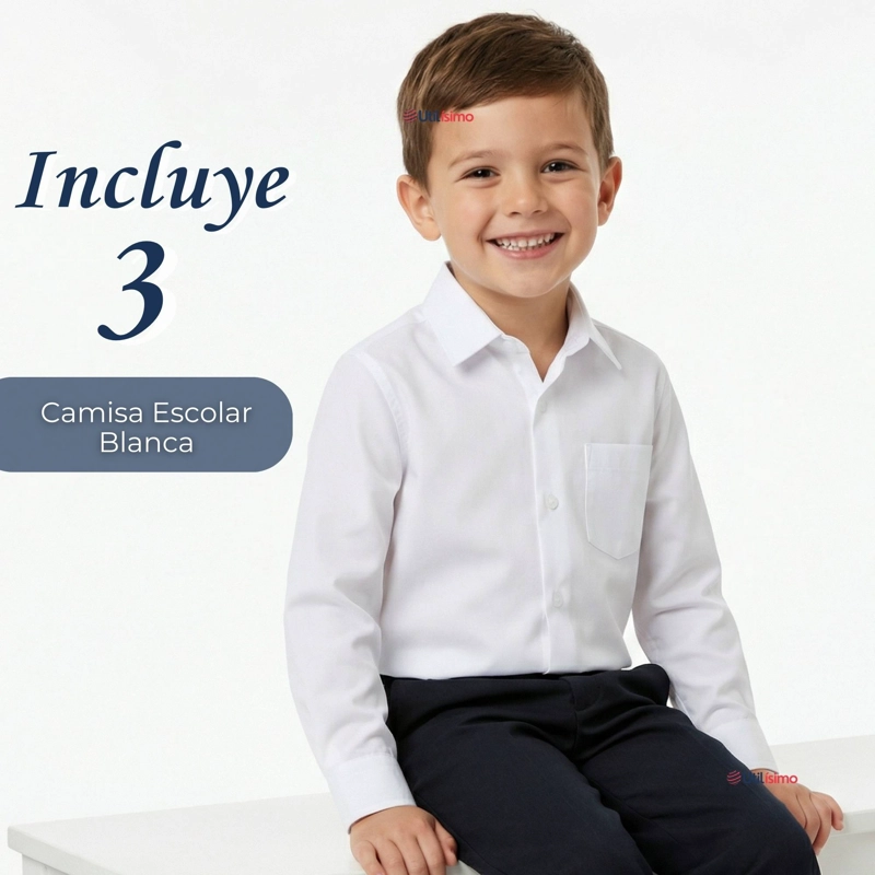 PACK 3 CAMISA ESCOLAR BLANCA MANGA LARGA COLEGIO PARA NIÑOS - 3