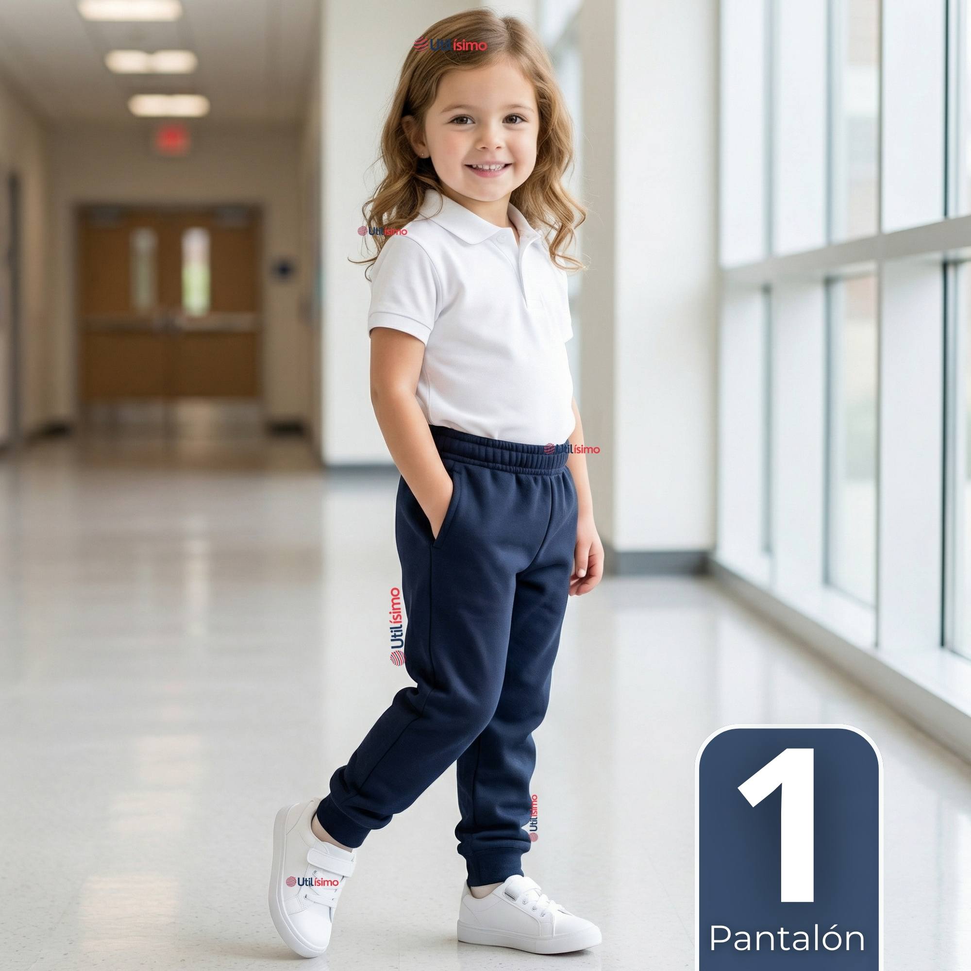BUZO PANTALON ESCOLAR NIÑA UNISEX 100% ALGODON AZUL BOTA ACANALADA 3 A 16 AÑOS - 1