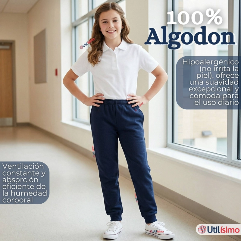 BUZO PANTALON ESCOLAR NIÑA UNISEX 100% ALGODON AZUL BOTA ACANALADA 3 A 16 AÑOS - 7
