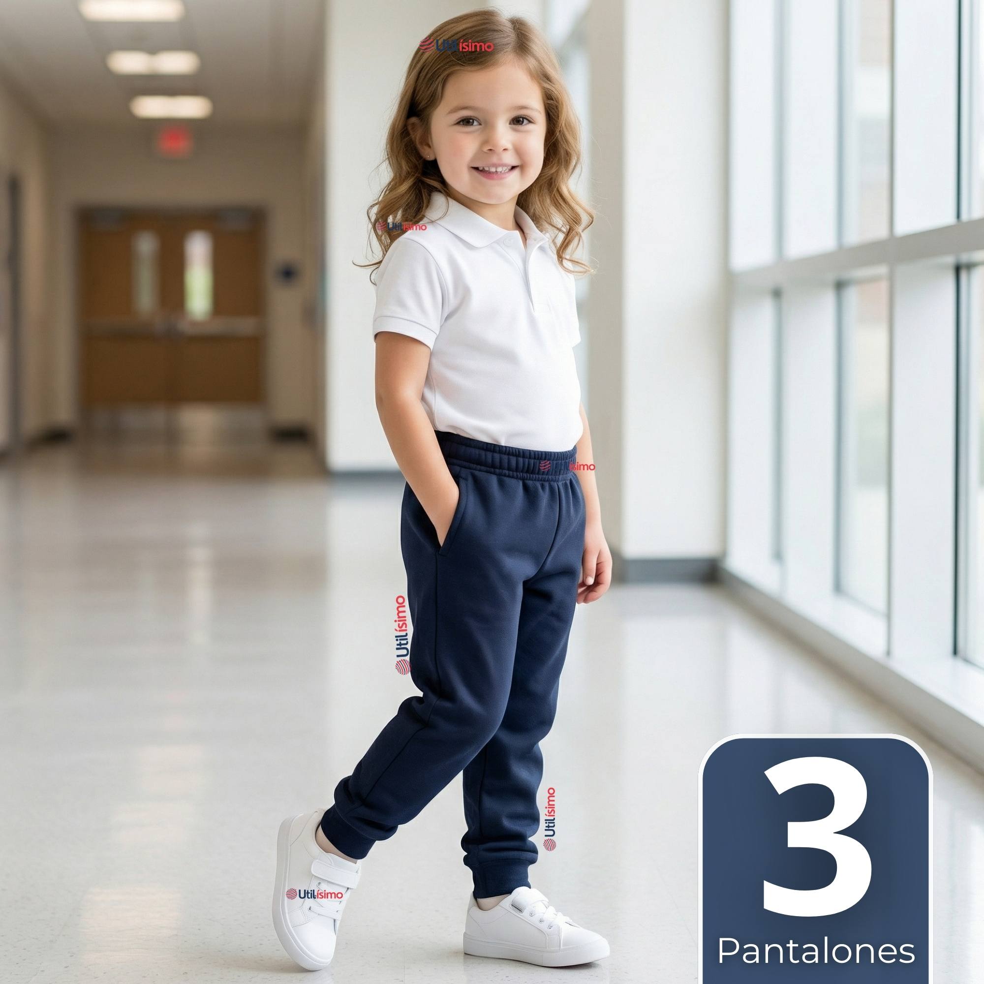 PACK 3 BUZOS PANTALONES ESCOLARES NIÑA UNISEX 100% ALGODON AZUL BOTA ACANALADA 3 A 16 AÑOS - 1