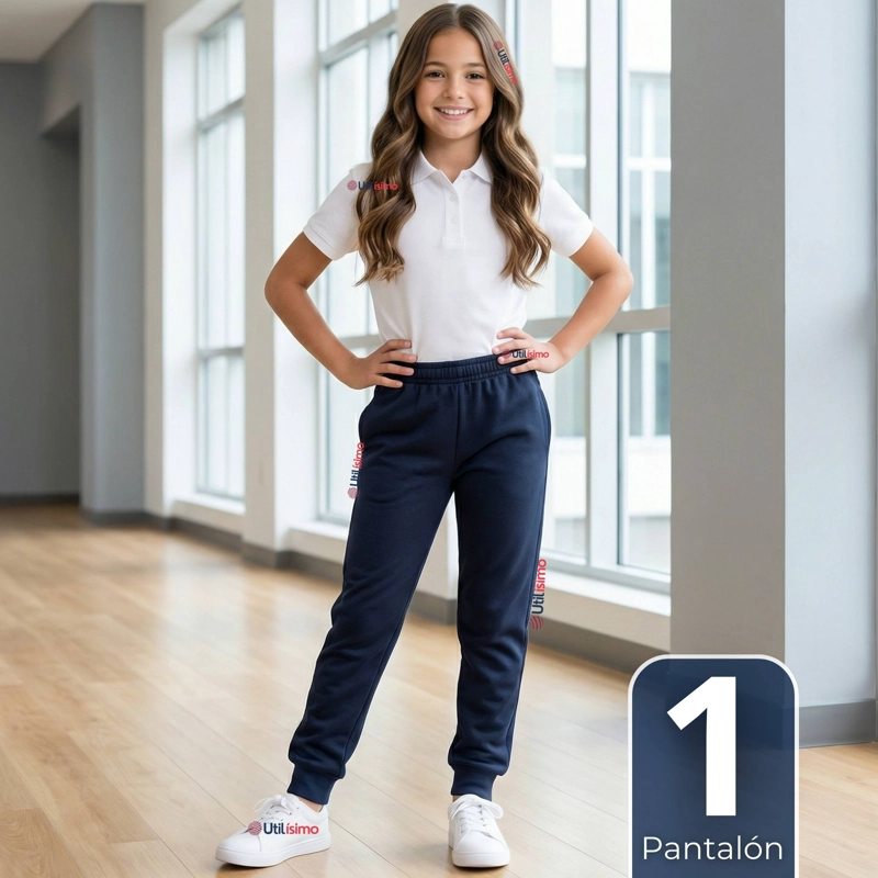 BUZO PANTALON ESCOLAR NIÑA UNISEX 100% ALGODON AZUL BOTA ACANALADA 3 A 16 AÑOS - 1