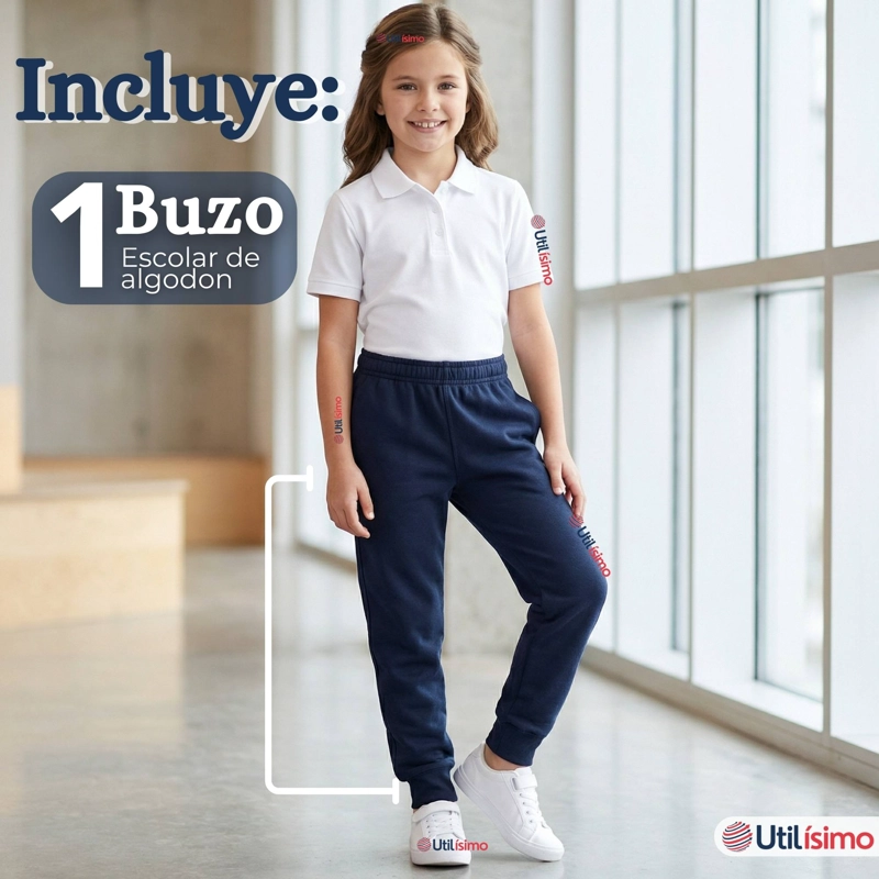 BUZO PANTALON ESCOLAR NIÑA UNISEX 100% ALGODON AZUL BOTA ACANALADA 3 A 16 AÑOS - 5