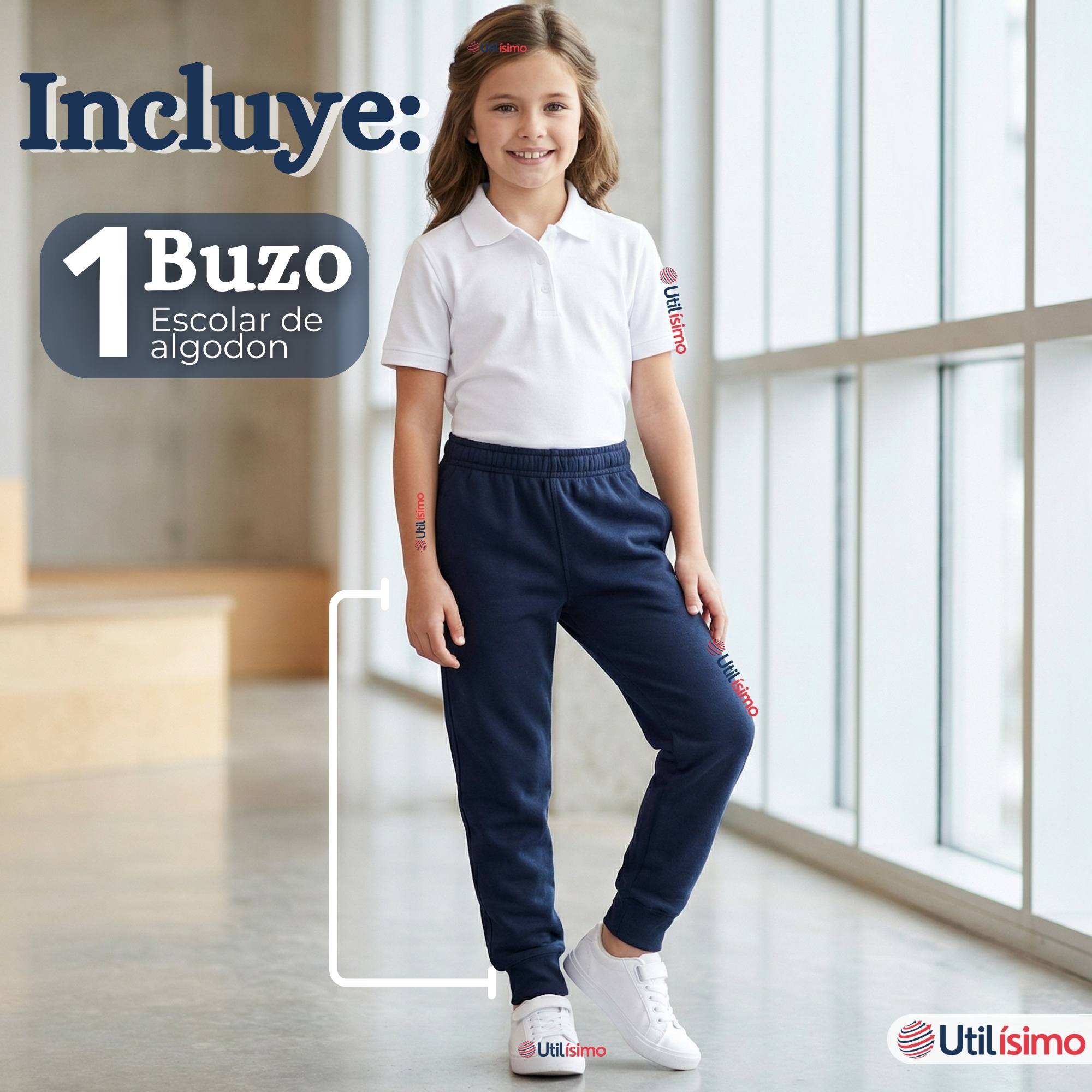 BUZO PANTALON ESCOLAR NIÑA UNISEX 100% ALGODON AZUL BOTA ACANALADA 3 A 16 AÑOS - 5