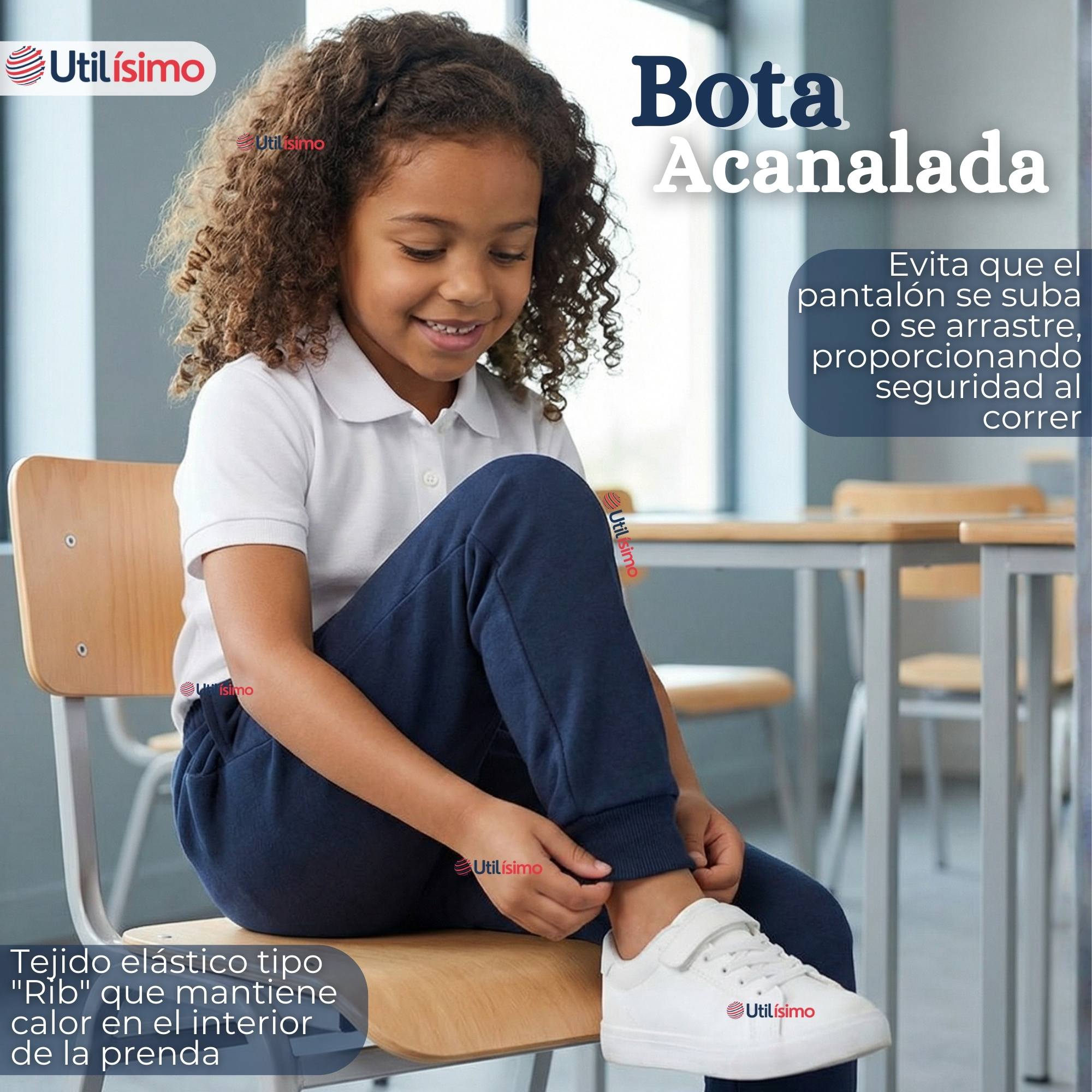BUZO PANTALON ESCOLAR NIÑA UNISEX 100% ALGODON AZUL BOTA ACANALADA 3 A 16 AÑOS - 10