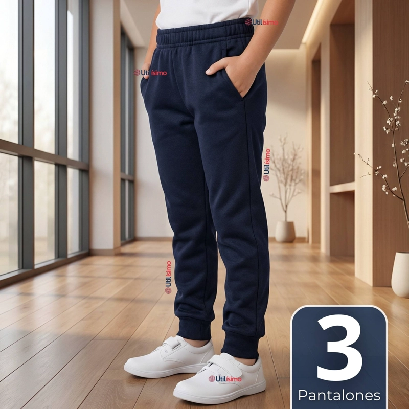 BUZO PANTALON ESCOLAR NIÑOS UNISEX 100% ALGODON AZUL BOTA ACANALADA 3 A 16 AÑOS - 1