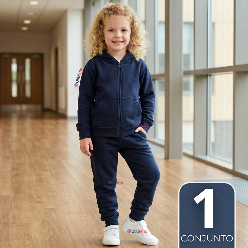CONJUNTO ESCOLAR BUZO PANTALON Y POLERON 100% ALGODON NIÑA UNISEX AZUL 3 A 16 AÑOS - 1