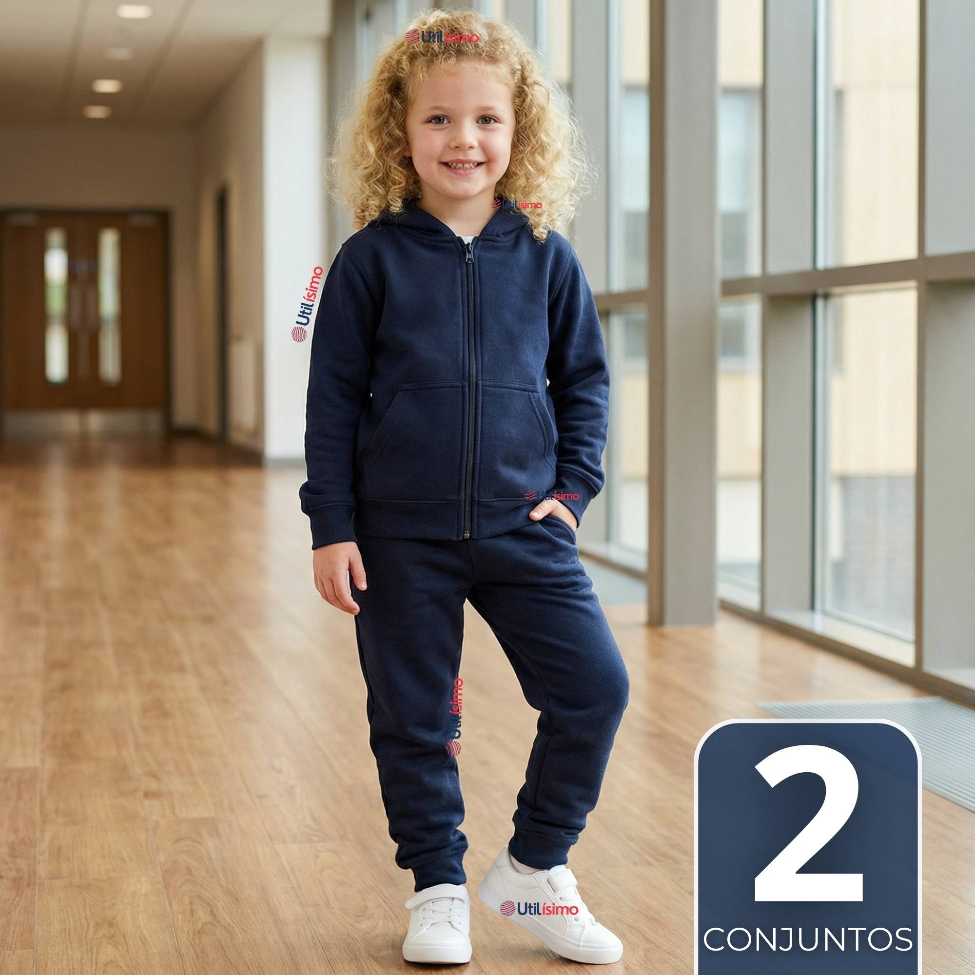 PACK 2 CONJUNTOS ESCOLARES BUZO PANTALON Y POLERON 100% ALGODON NIÑA UNISEX AZUL 3 A 16 AÑOS - 1