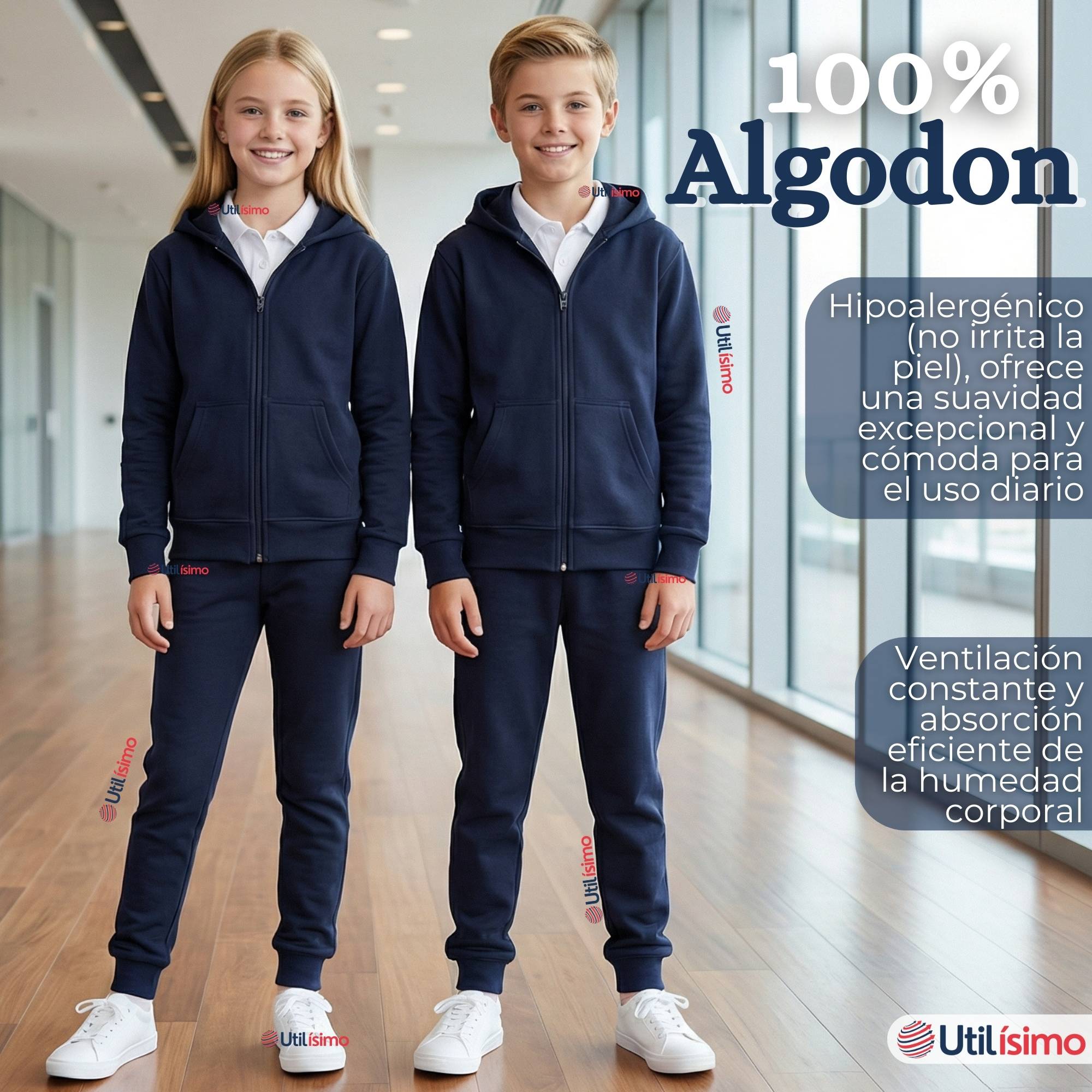 PACK 2 CONJUNTOS ESCOLARES BUZO PANTALON Y POLERON 100% ALGODON NIÑA UNISEX AZUL 3 A 16 AÑOS - 9