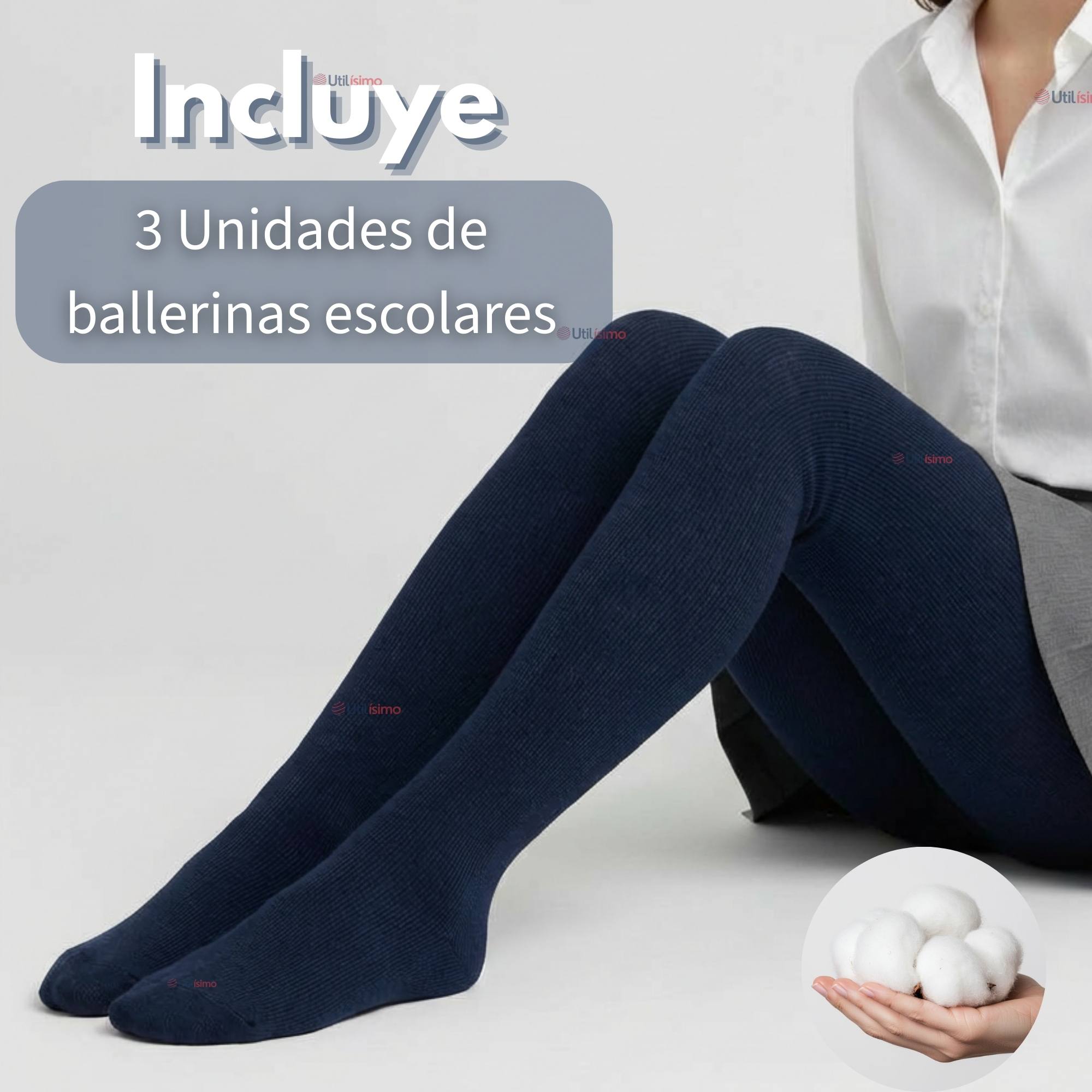 PACK 3 PANTY BALLERINAS ELASTICADAS ESCOLARES NIÑA ALGODON AZUL - 2