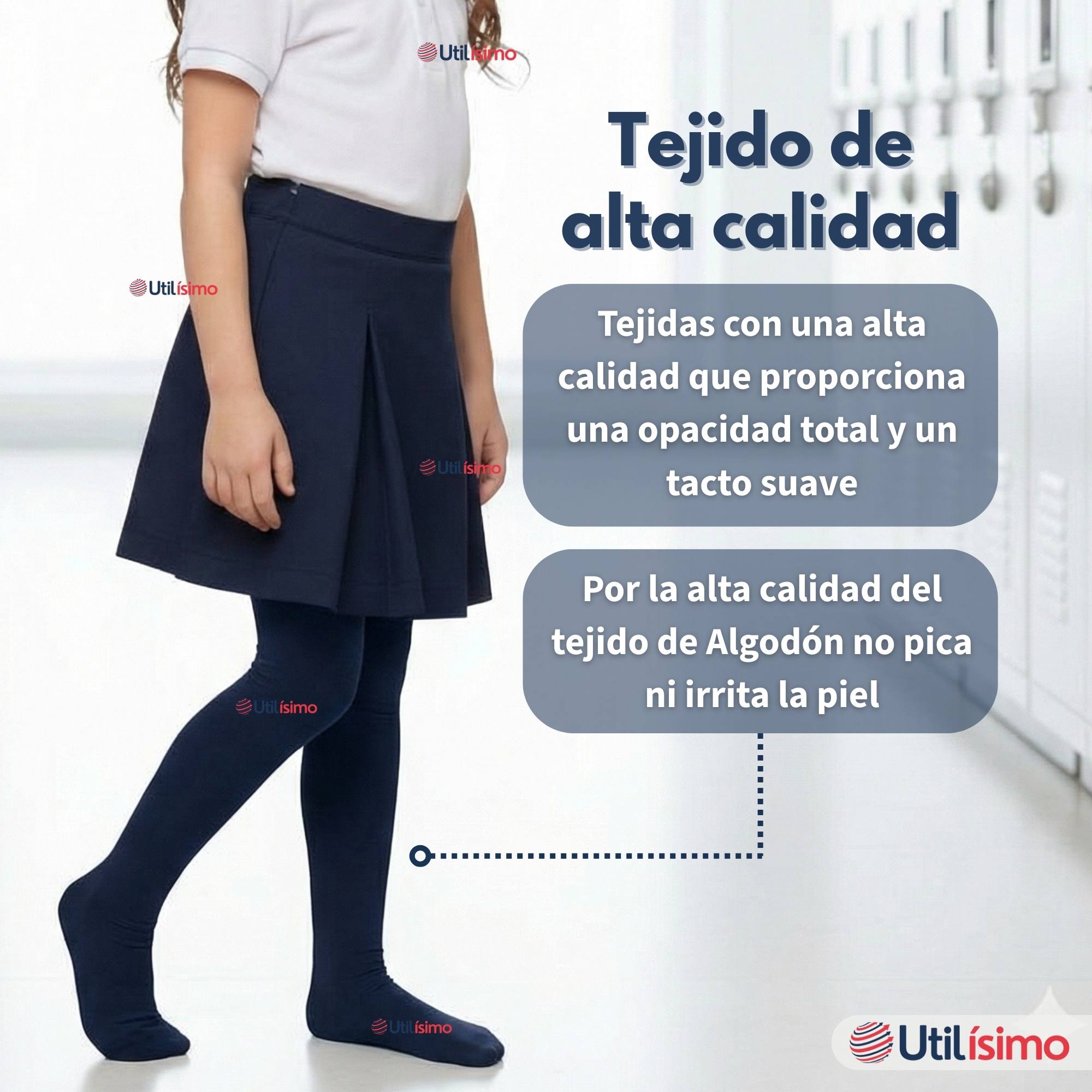 PACK 3 PANTY BALLERINAS ELASTICADAS ESCOLARES NIÑA ALGODON AZUL - 4