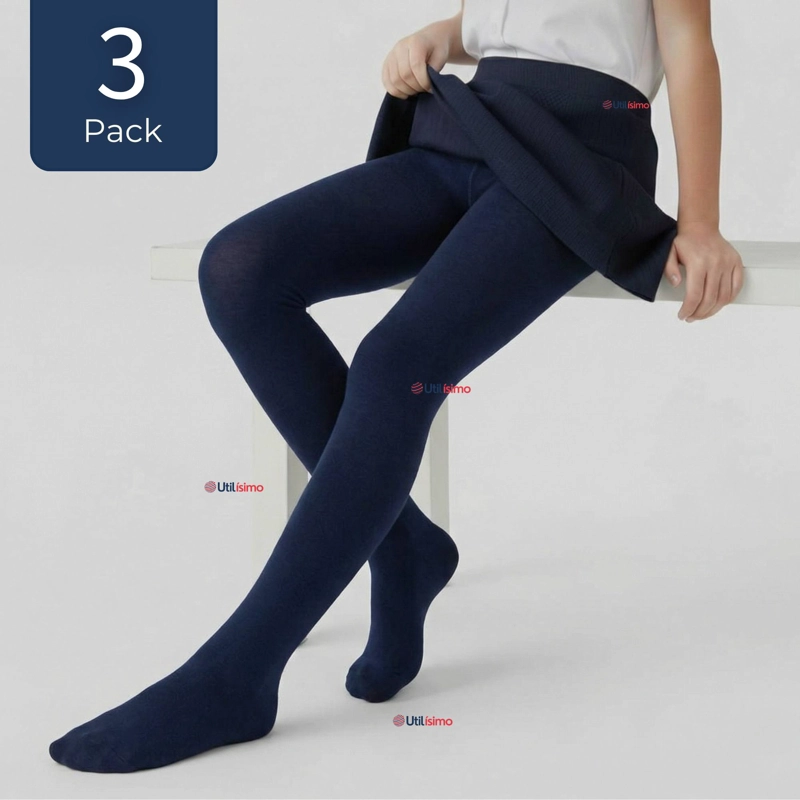 PACK 3 PANTY BALLERINAS ELASTICADAS ESCOLARES NIÑA ALGODON AZUL - 1