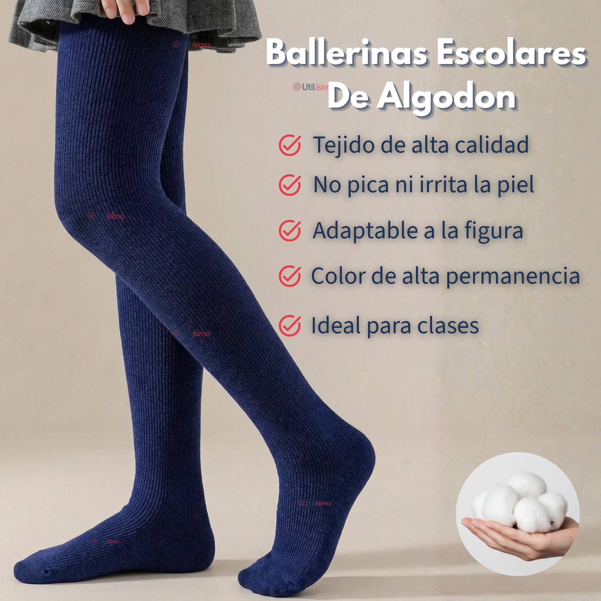 PACK 3 PANTY BALLERINAS ELASTICADAS ESCOLARES NIÑA ALGODON AZUL - 5