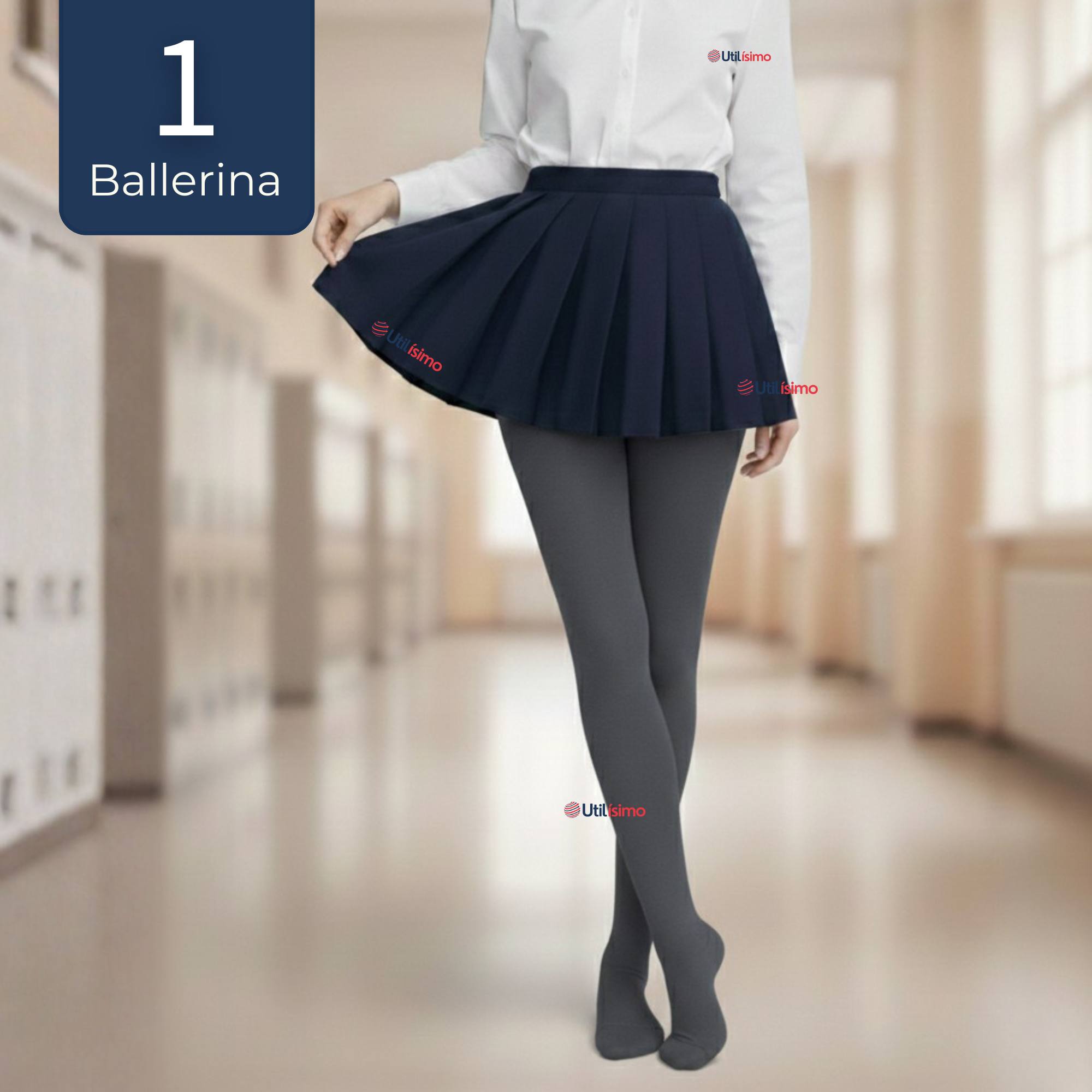 PANTY BALLERINAS ESCOLARES NIÑA ALGODON GRIS - 1