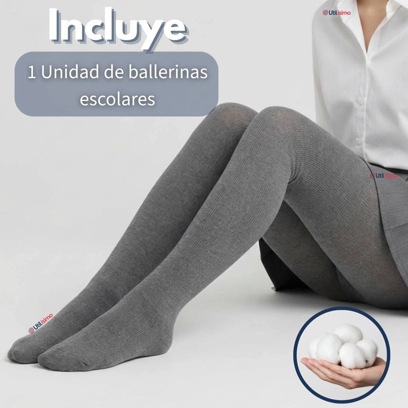 PANTY BALLERINAS ESCOLARES NIÑA ALGODON GRIS - 5