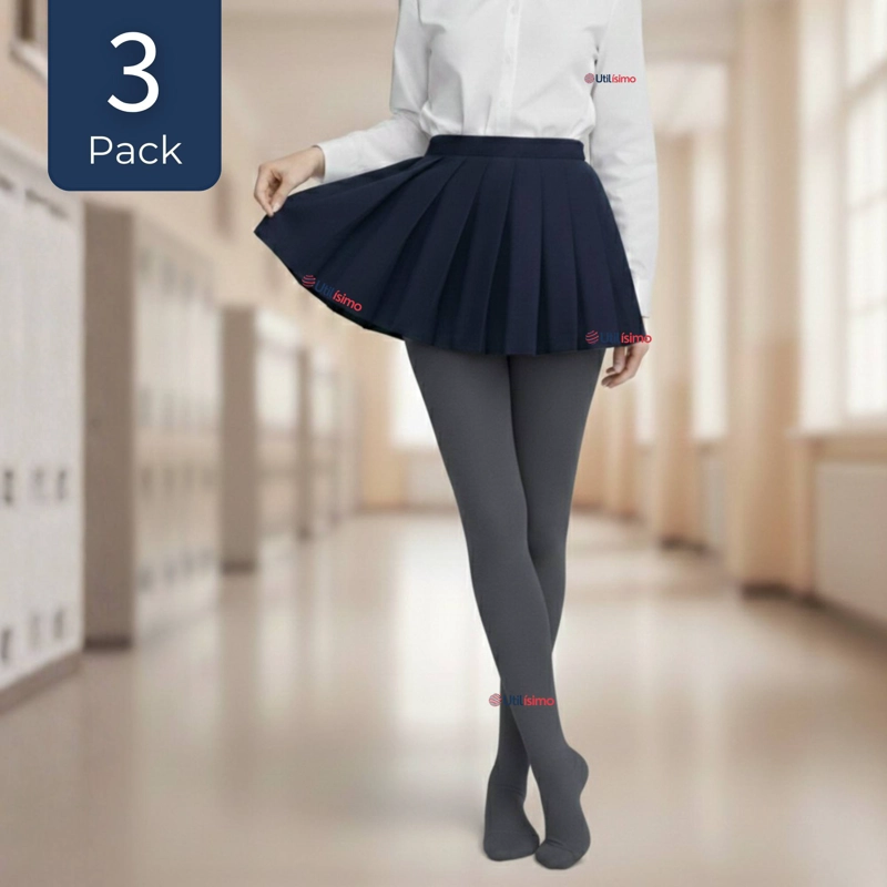 PACK 3 PANTY BALLERINAS ELASTICADAS ESCOLARES NIÑA ALGODON GRIS - 1