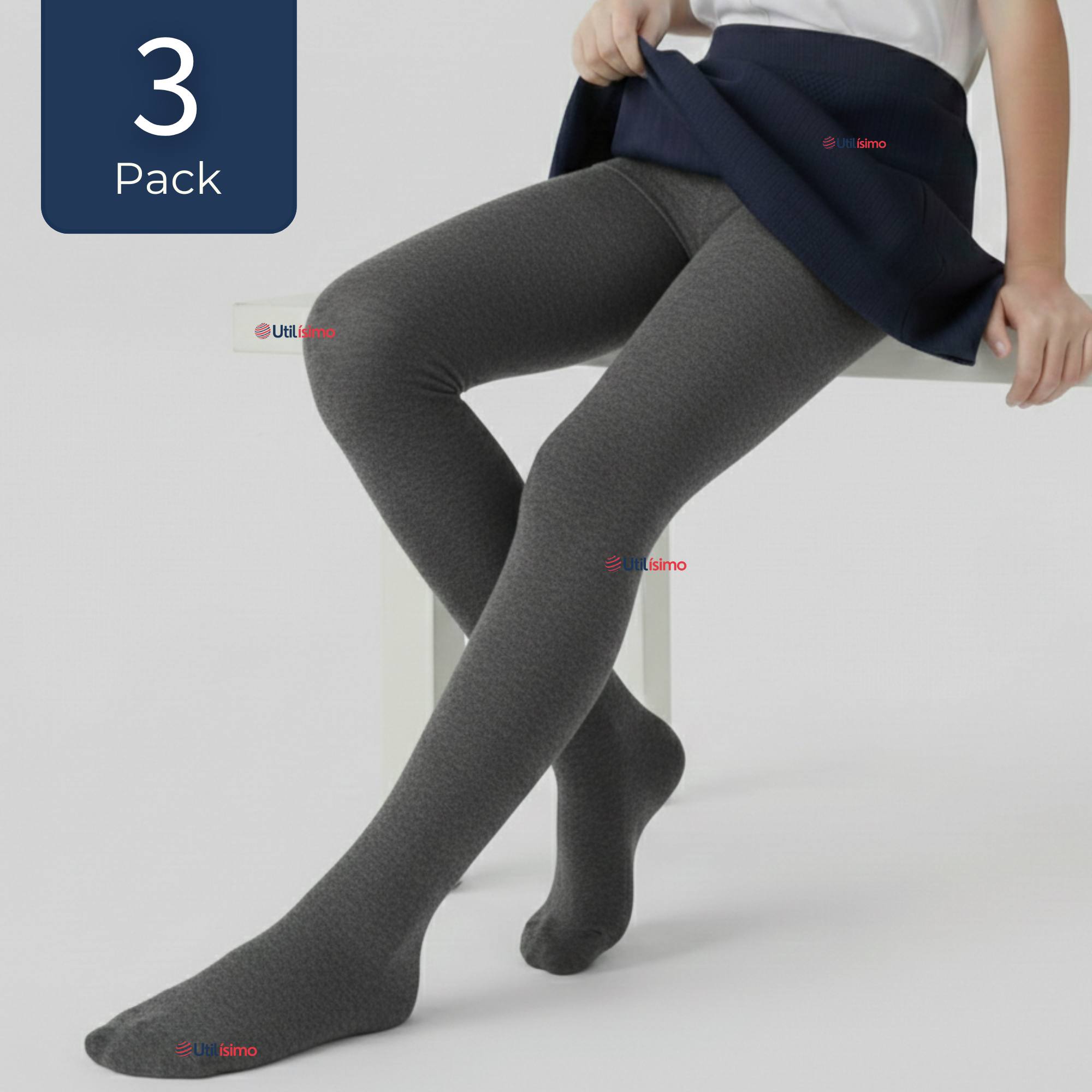 PACK 3 PANTY BALLERINAS ELASTICADAS ESCOLARES NIÑA ALGODON GRIS - 1