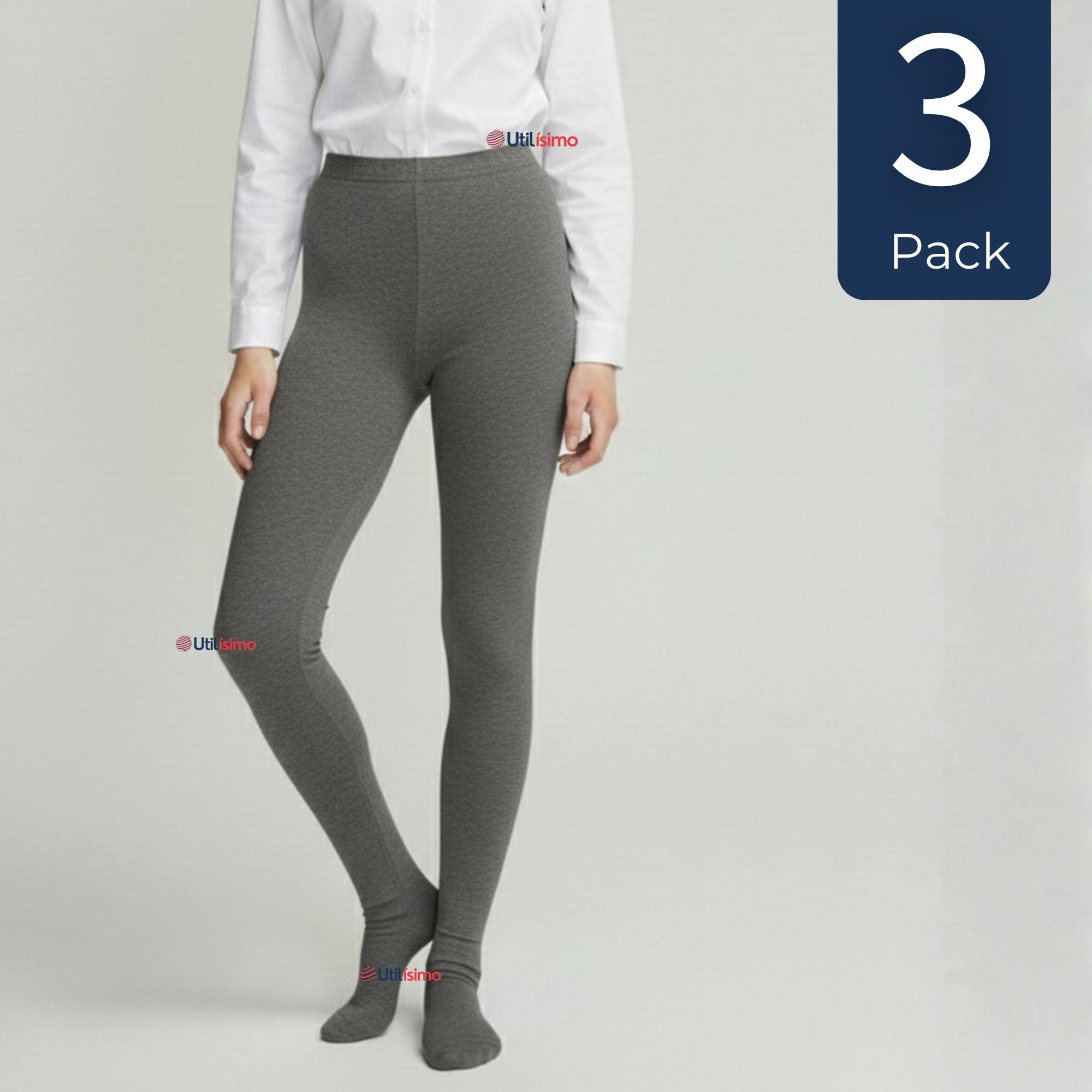 PACK 3 PANTY BALLERINAS ELASTICADAS ESCOLARES NIÑA ALGODON GRIS - 1