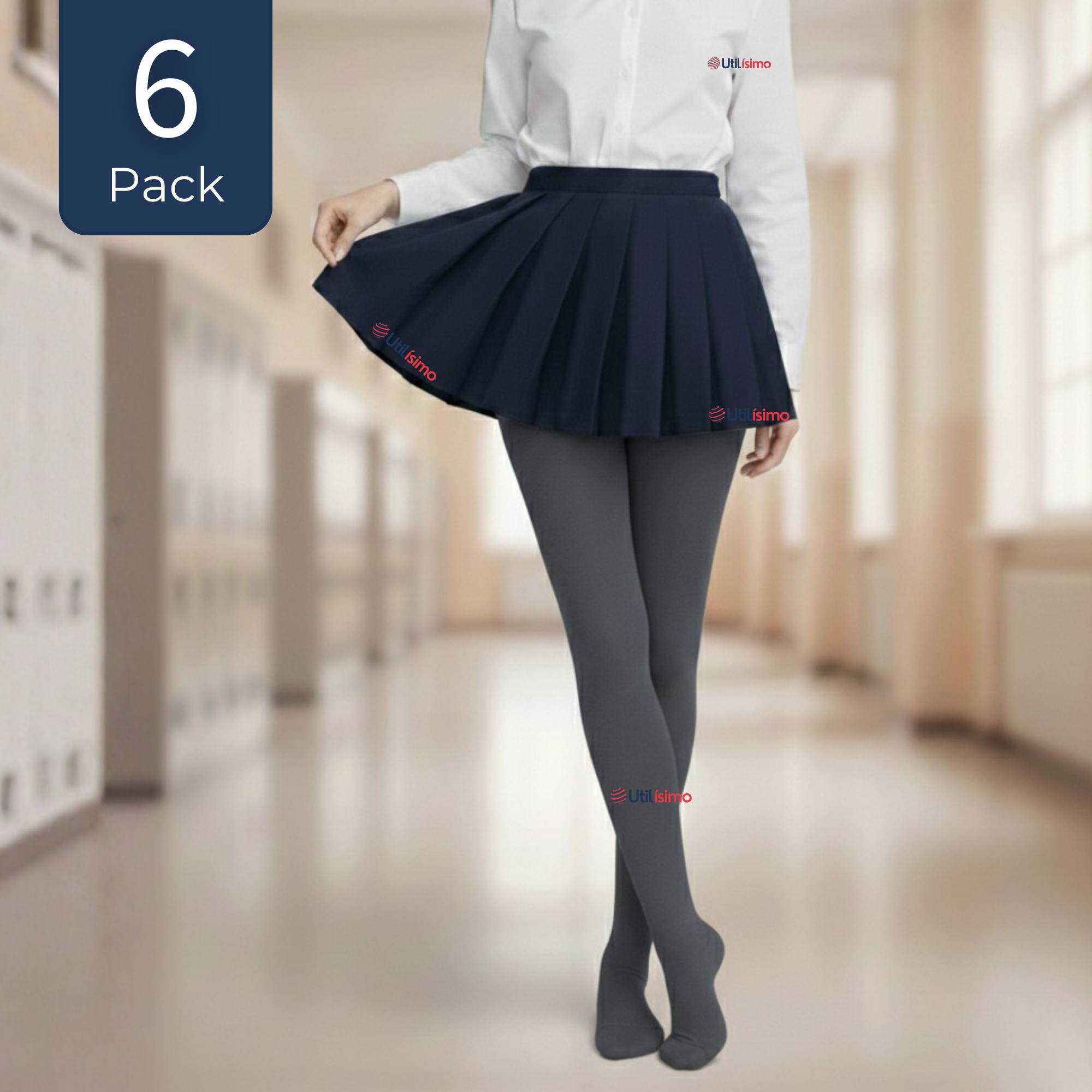 PACK 6 PANTY BALLERINAS ELASTICADAS ESCOLARES NIÑA ALGODON GRIS - 1