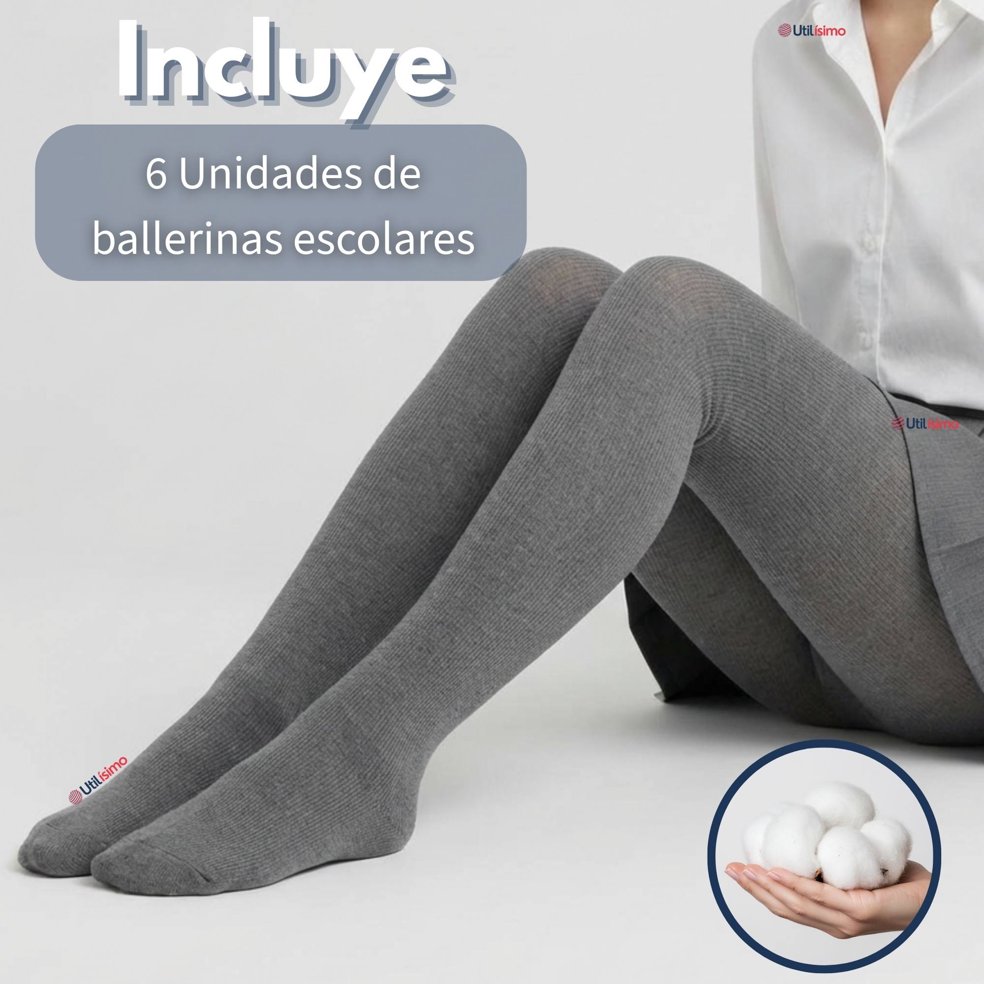 PACK 6 PANTY BALLERINAS ELASTICADAS ESCOLARES NIÑA ALGODON GRIS - 4