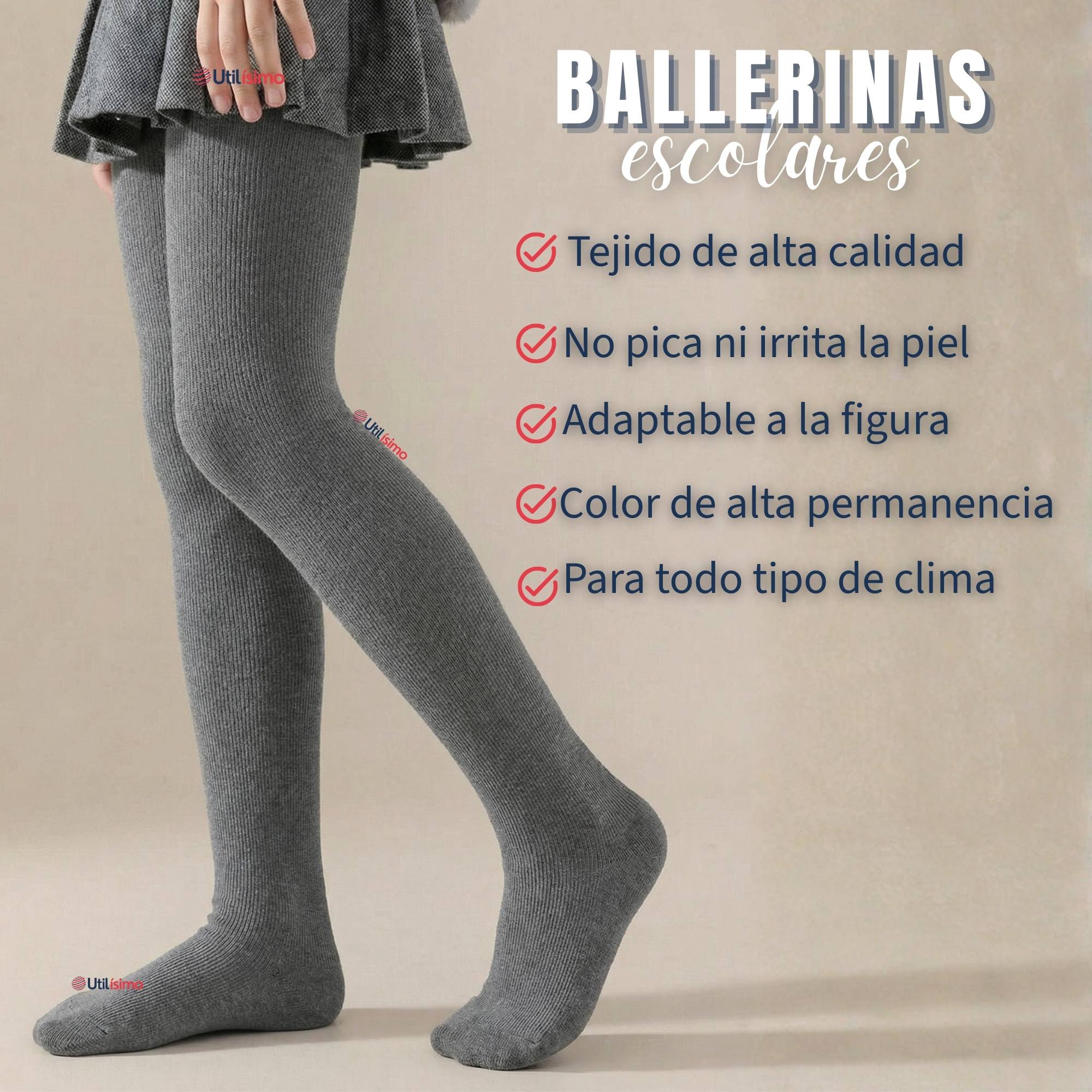 PACK 6 PANTY BALLERINAS ELASTICADAS ESCOLARES NIÑA ALGODON GRIS - 5