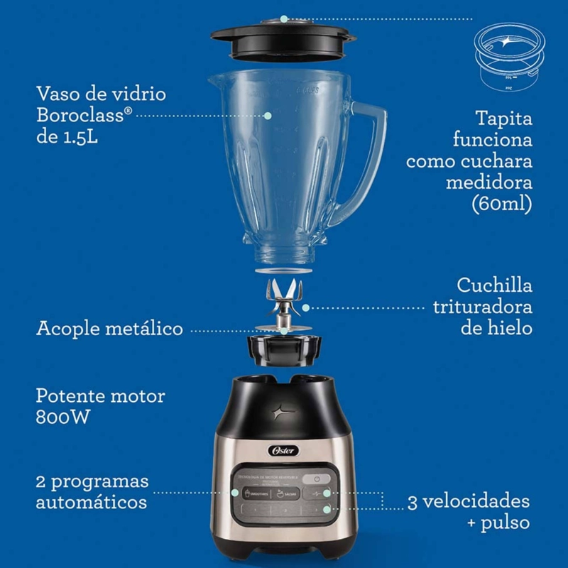 LICUADORA OSTER® CON TECNOLOGIA REVERSIBLE, 2 PROGRAMAS AUTOMATICOS Y 3 VELOCIDADES MAS PULSO - 9