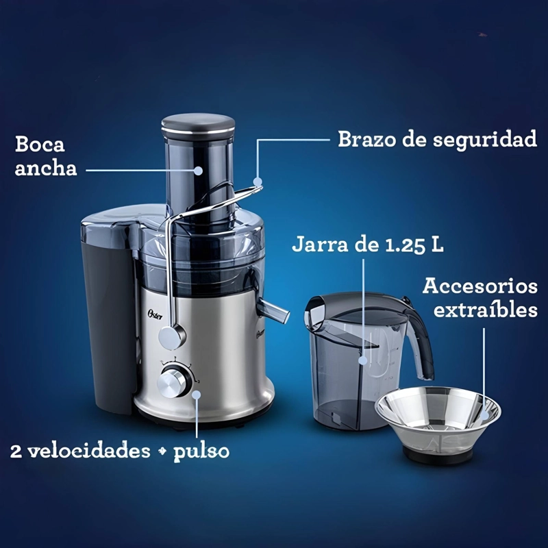 OSTER® EXTRACTOR DE JUGOS, CON 2 VELOCIDADES + PULSO,FACIL DE LIMPIAR, NEGRO Y PLATEADO,FPSTJE320S - 3