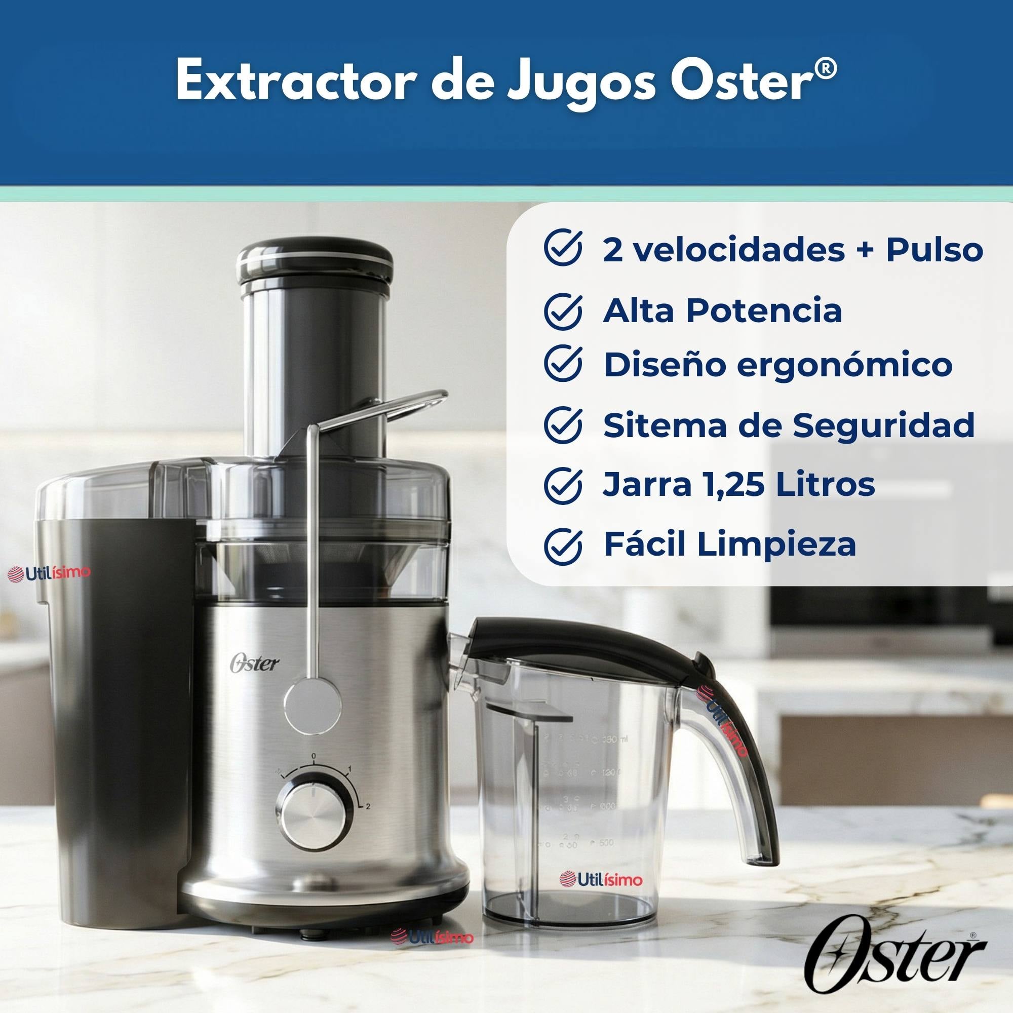 OSTER® EXTRACTOR DE JUGOS, CON 2 VELOCIDADES + PULSO,FACIL DE LIMPIAR, NEGRO Y PLATEADO,FPSTJE320S - 6