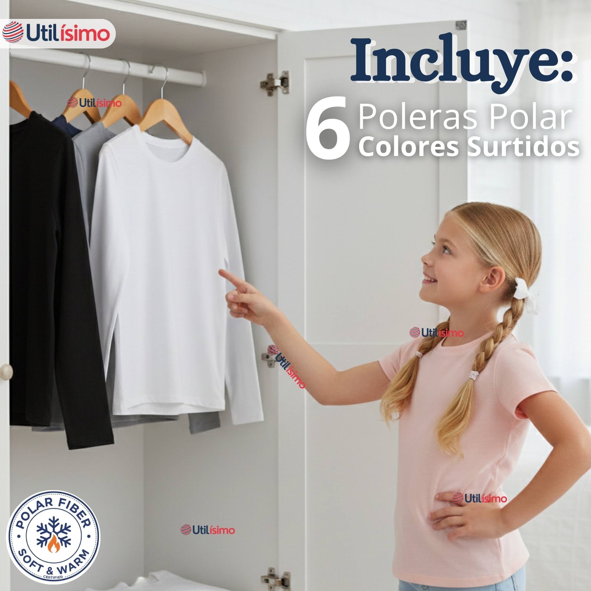 PACK 6 POLERAS CAMISETAS POLAR PRIMERA CAPA CUELLO REDONDO MANGA LARGA COLORES SURTIDO NIÑA - 4