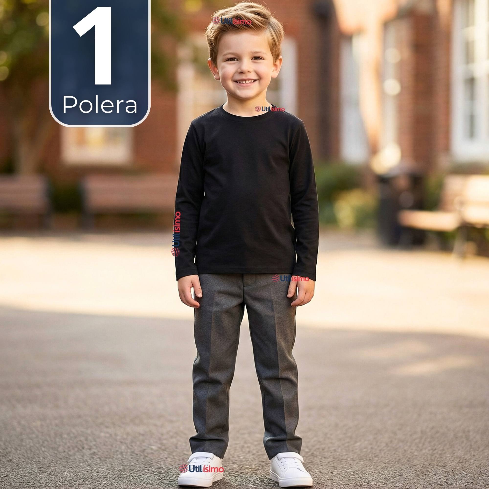 POLERA CAMISETA POLAR NEGRA PRIMERA CAPA ESCOLAR CUELLO REDONDO MANGA LARGA NIÑO - 1