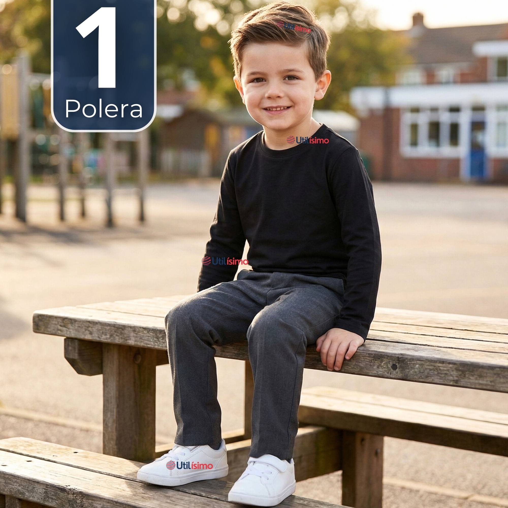 POLERA CAMISETA POLAR NEGRA PRIMERA CAPA ESCOLAR CUELLO REDONDO MANGA LARGA NIÑO - 1