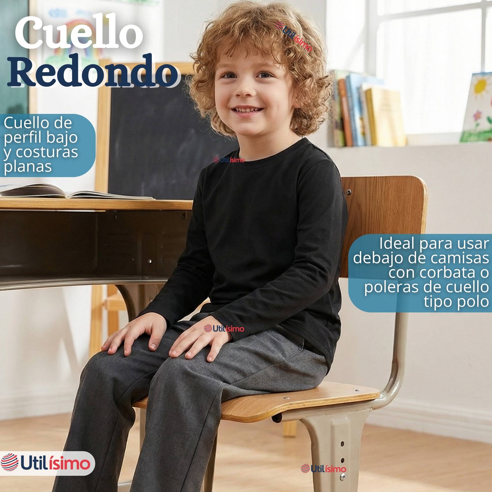 PACK 3 POLERAS CAMISETAS POLAR NEGRA PRIMERA CAPA ESCOLAR CUELLO REDONDO MANGA LARGA NIÑO - 5