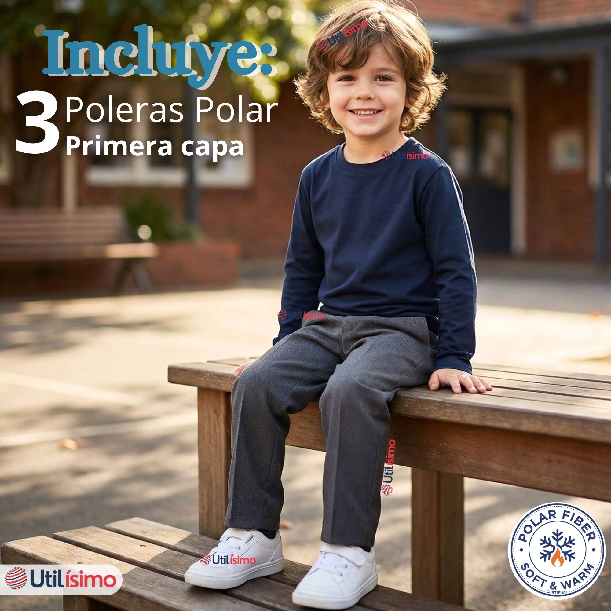 PACK 3 POLERAS CAMISETA POLAR AZUL PRIMERA CAPA ESCOLAR CUELLO REDONDO MANGA LARGA NIÑO - 6
