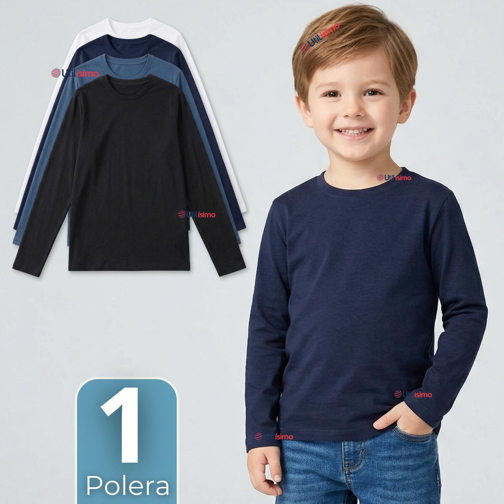 POLERA CAMISETA BAMBU CUELLO REDONDO PRIMERA CAPA MANGA LARGA COLORES SURTIDO NIÑO - 1