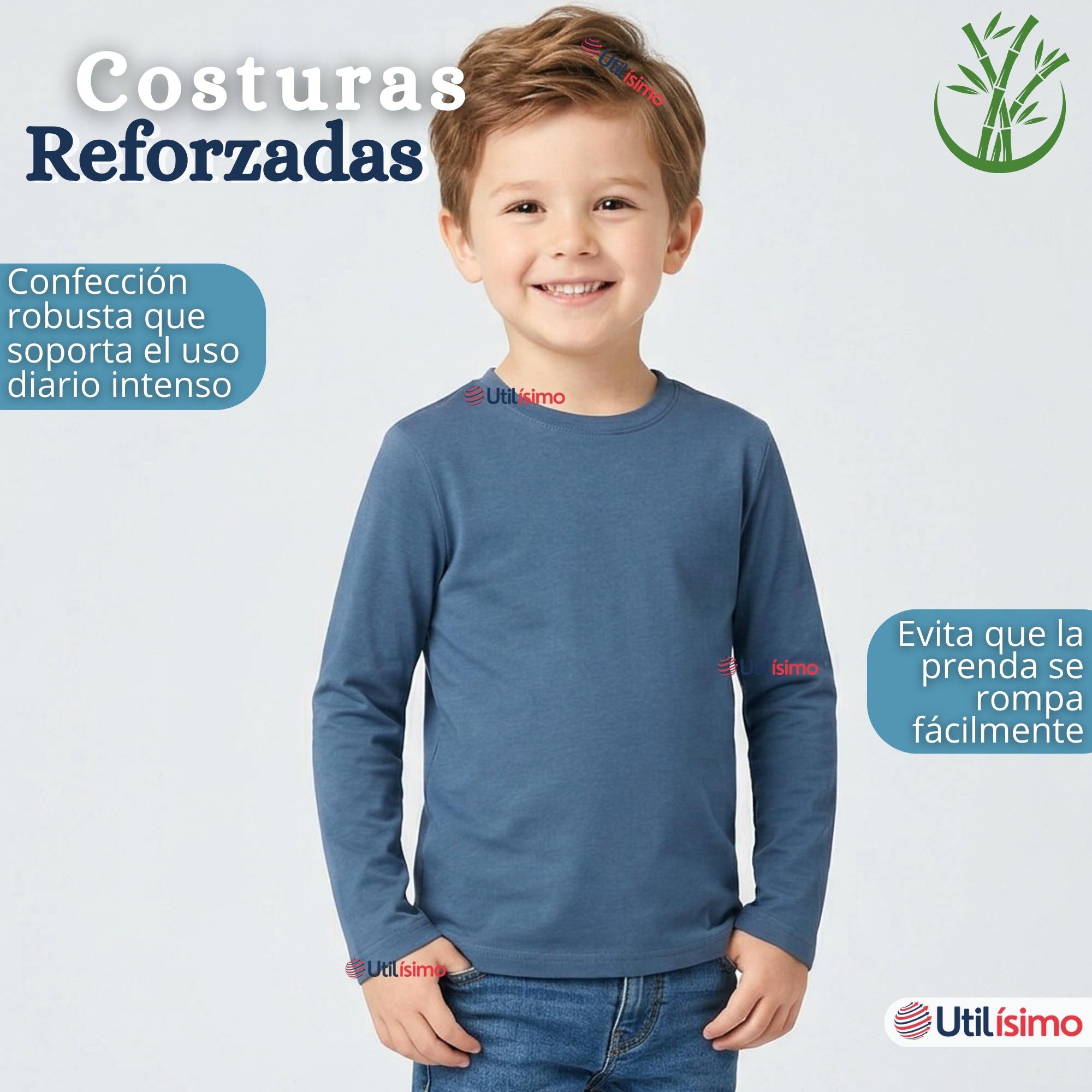 PACK 3 POLERAS CAMISETAS BAMBU CUELLO REDONDO PRIMERA CAPA MANGA LARGA COLORES SURTIDO NIÑO - 2
