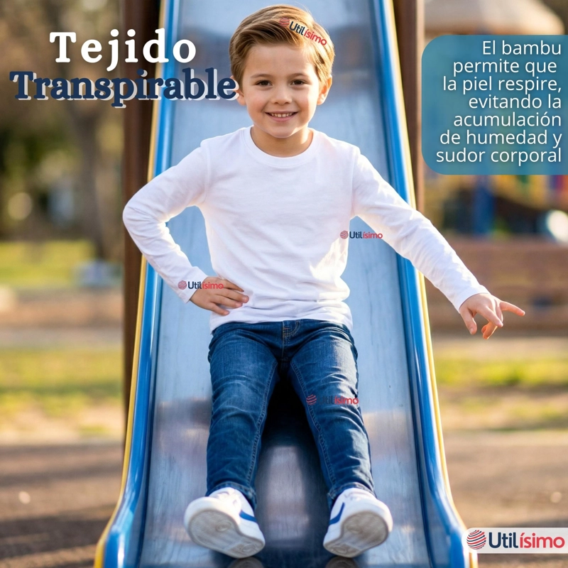 PACK 6 POLERAS CAMISETAS BAMBU CUELLO REDONDO PRIMERA CAPA MANGA LARGA COLORES SURTIDO NIÑO - 10