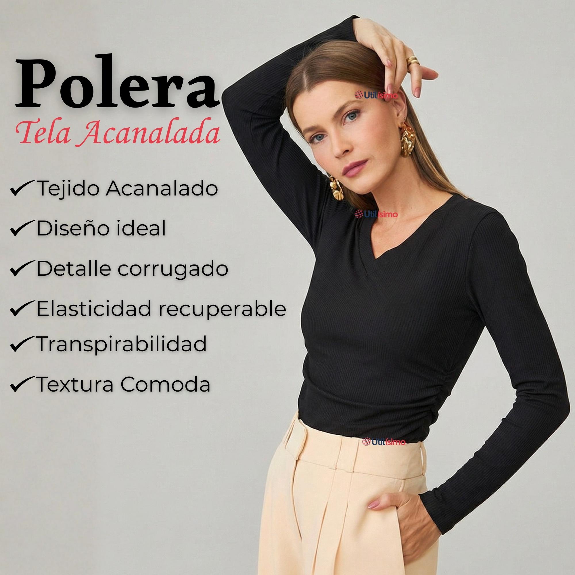 CAMISETA POLAR POLERA CUELLO V MUJER MANGA LARGA TELA ACANALADA COLORES SURTIDOS - 11