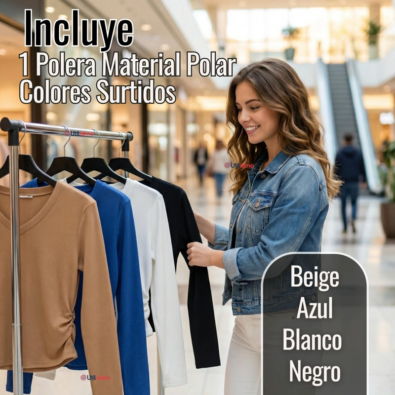 CAMISETA POLAR POLERA CUELLO V MUJER MANGA LARGA TELA ACANALADA COLORES SURTIDOS - 3