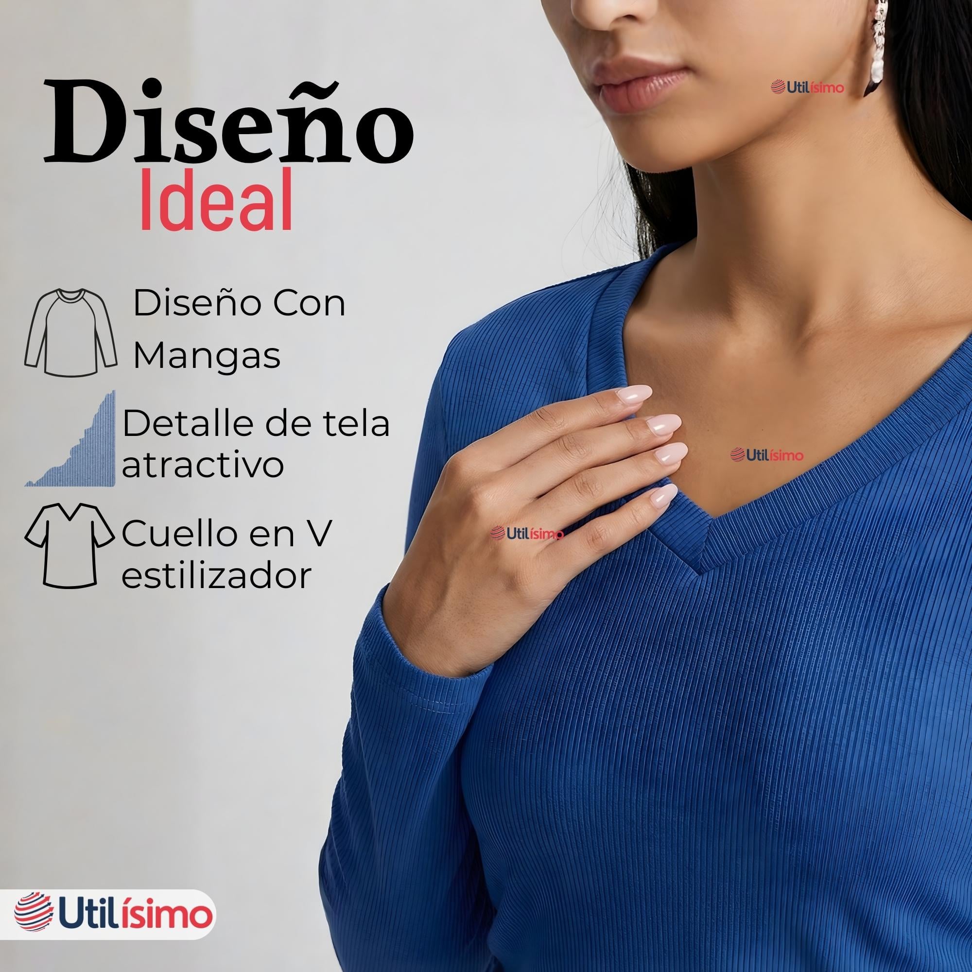 PACK 6 CAMISETAS POLAR POLERA CUELLO V MUJER MANGA LARGA TELA ACANALADA COLORES SURTIDOS - 8