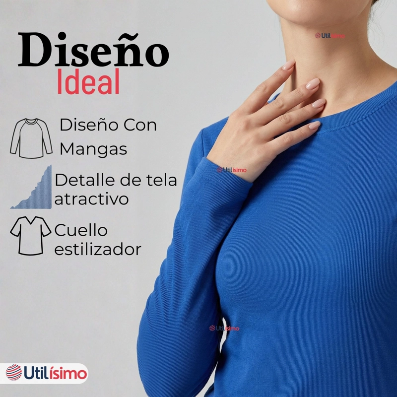 CAMISETA POLAR POLERA CUELLO REDONDO MUJER MANGA LARGA TELA ACANALADA COLORES SURTIDOS - 7