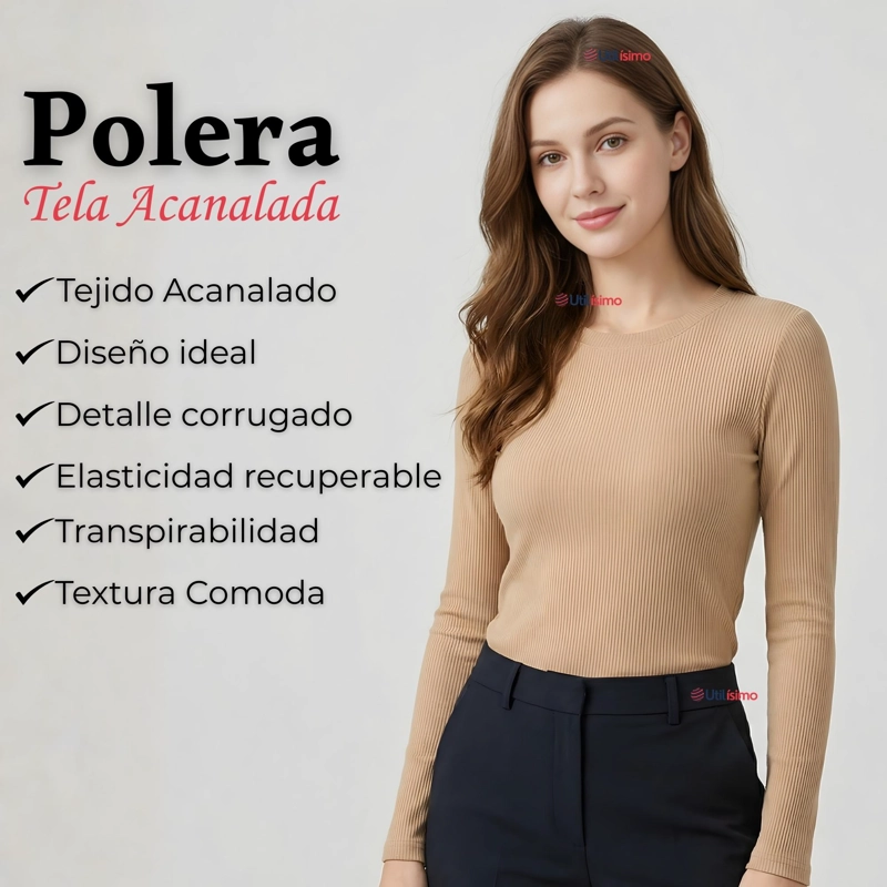 CAMISETA POLAR POLERA CUELLO REDONDO MUJER MANGA LARGA TELA ACANALADA COLORES SURTIDOS - 9