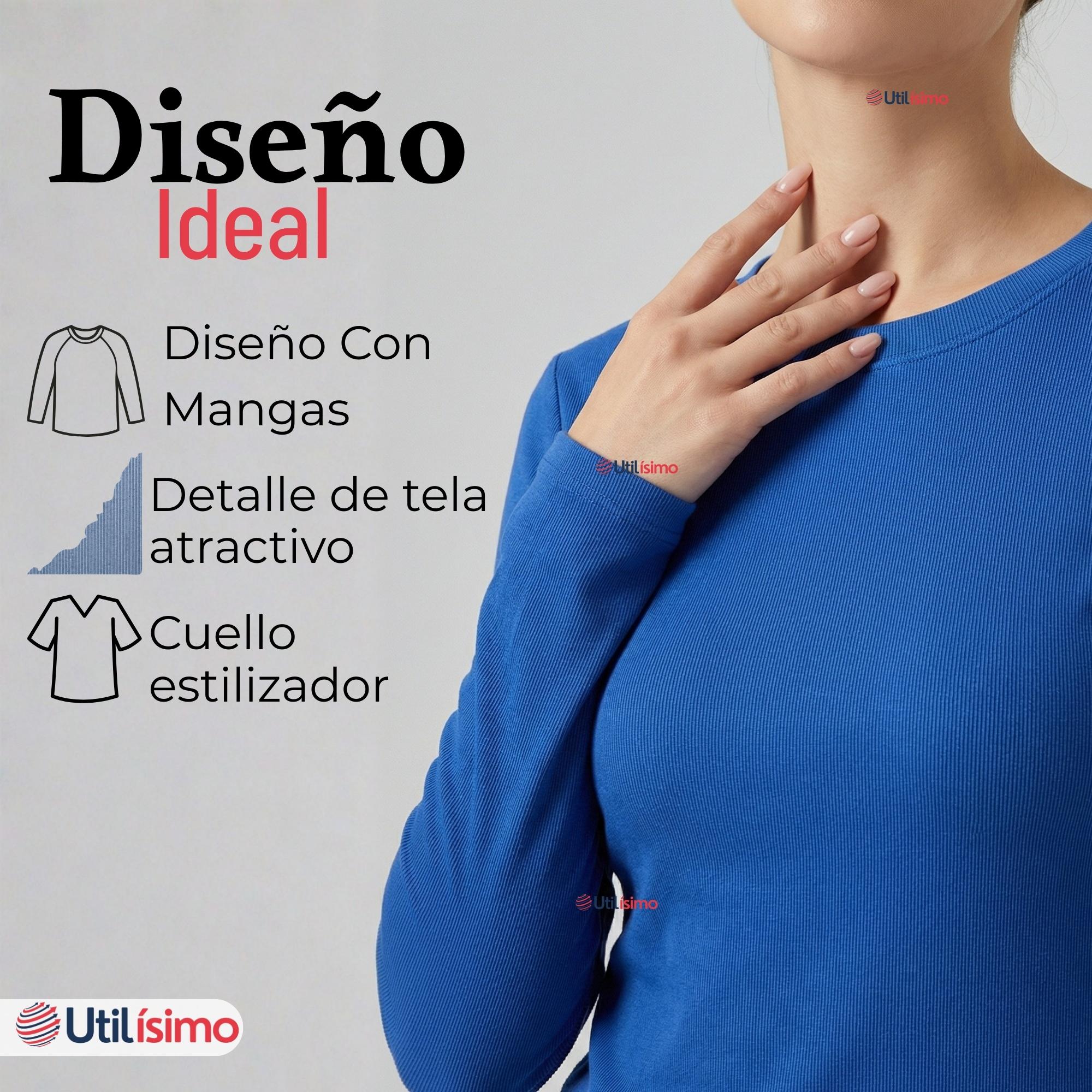 PACK 6 CAMISETAS POLAR POLERA CUELLO REDONDO MUJER MANGA LARGA TELA ACANALADA COLORES SURTIDOS - 7