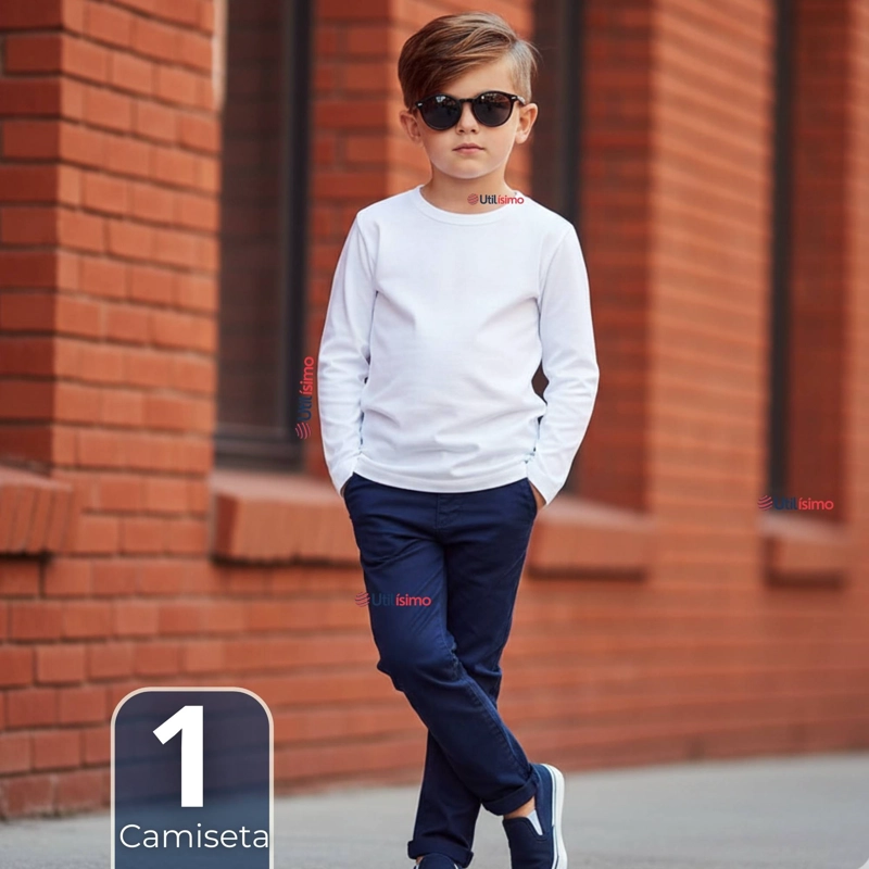 CAMISETA ALGODON MANGA LARGA POLERA PRIMERA CAPA BLANCO NIÑO - 1