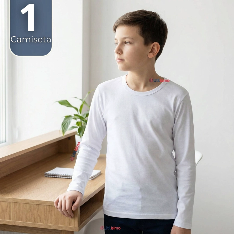 CAMISETA ALGODON MANGA LARGA POLERA PRIMERA CAPA BLANCO NIÑO - 1