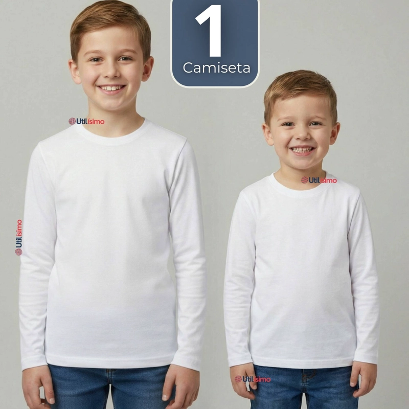 CAMISETA ALGODON MANGA LARGA POLERA PRIMERA CAPA BLANCO NIÑO - 1