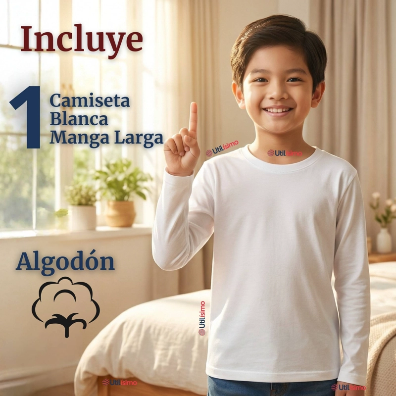 CAMISETA ALGODON MANGA LARGA POLERA PRIMERA CAPA BLANCO NIÑO - 4