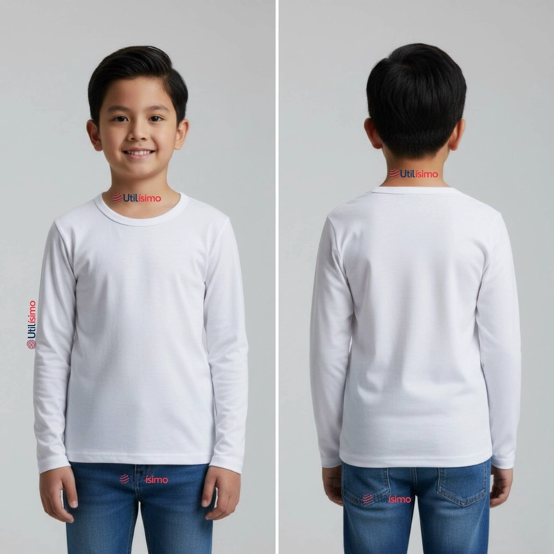 PACK 6 CAMISETAS ALGODON MANGA LARGA POLERA PRIMERA CAPA BLANCO NIÑO - 11