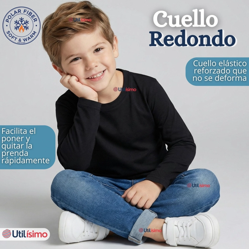 PACK 3 POLERAS CAMISETAS POLAR PRIMERA CAPA CUELLO REDONDO MANGA LARGA COLORES SURTIDO NIÑO - 7