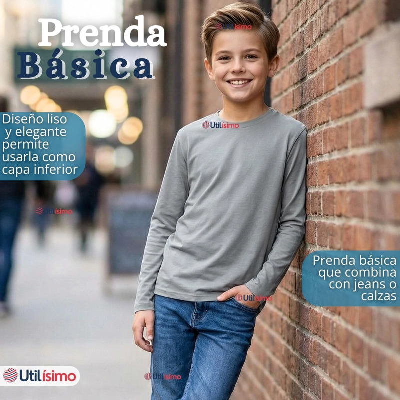 PACK 6 POLERAS CAMISETAS POLAR PRIMERA CAPA CUELLO REDONDO MANGA LARGA COLORES SURTIDO NIÑO - 9