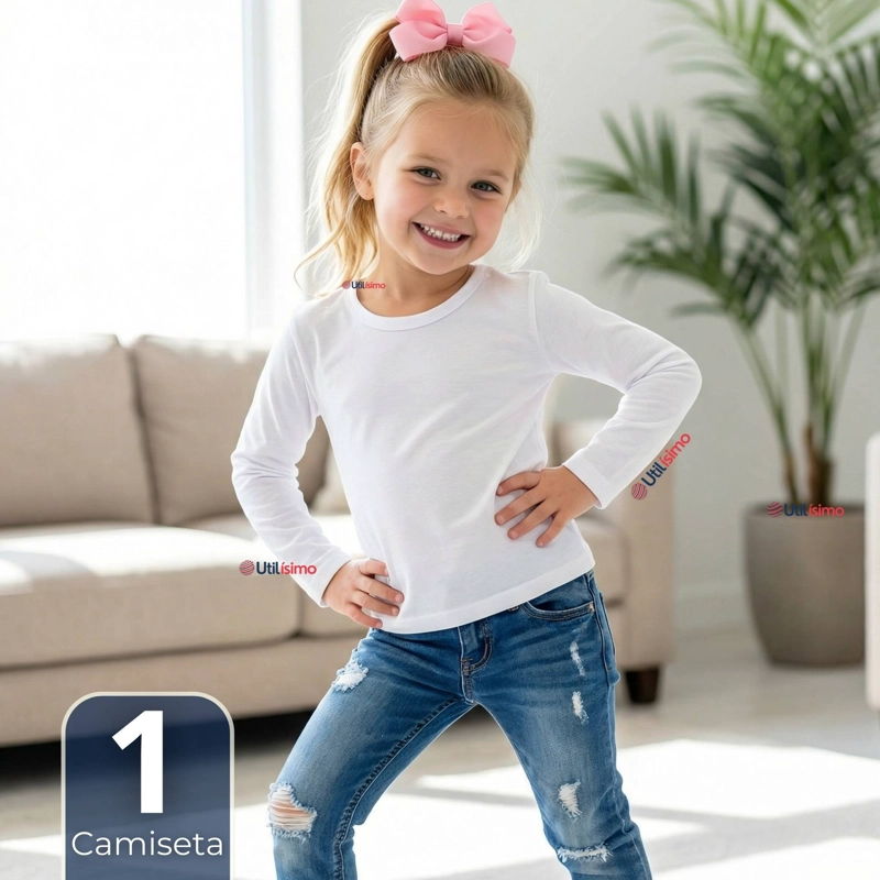 CAMISETA ALGODON MANGA LARGA POLERA PRIMERA CAPA BLANCO NIÑA - 1